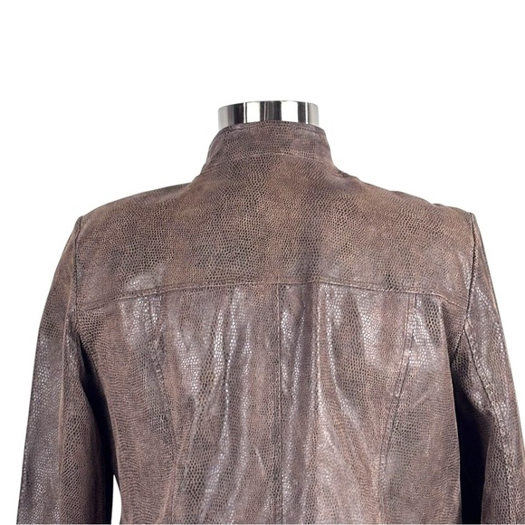 ALFANI BROWN SNAKESKIN LEATHER MOCK NECK ZIP UP JACKET - Picture 9 of 14